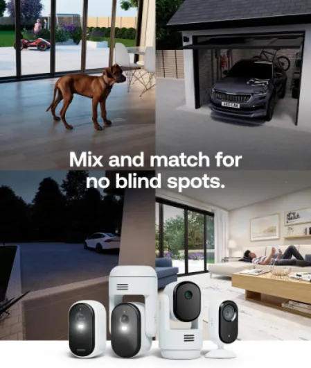 Essential 3 HD Wireless Security Camera Outdoor, Battery-Powered WiFi Home CCTV with Colour Night Vision, Spotlight, Alarm Siren, 2-Way Audio, AI Recognition, Smart Home Compatible, Easy Install 3 Cameras