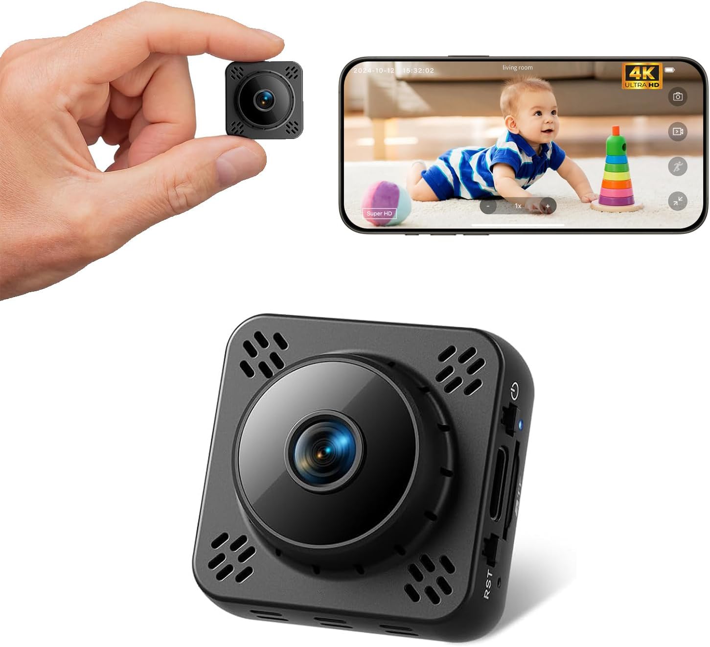 Hidden Camera, Nanny Cam Wireless, 2K Mini Security Camera WiFi/No WiFi Use, Free Cloud & SD Storage, Nanny/Pet/Baby Monitor with Magnetic Mount - 2025 Upgraded Black