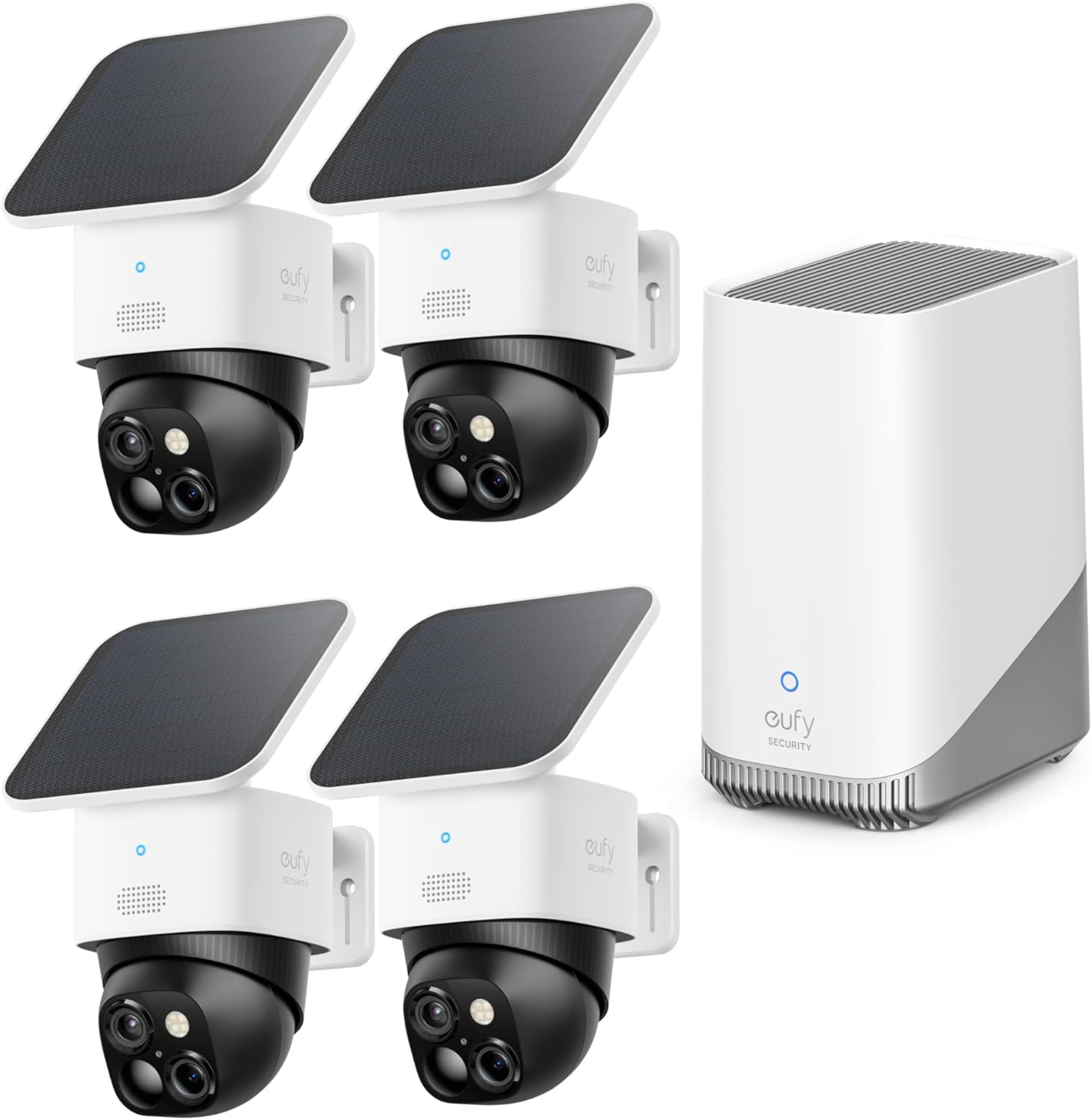 SoloCam S340 4-Cam Kit (HomeBase S380), Solar Security Camera, Wireless Outdoor Camera, 360° Pan and Tilt Surveillance, No Blind Spots, 2.4 GHz Wi-Fi, No Monthly Fee