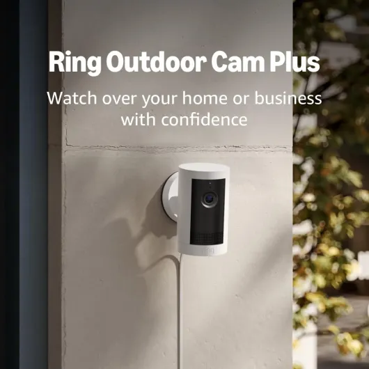 Introducing Ring Outdoor Cam Plus, Plug-In — Wide-Angle 2K Video with Ring Vision, Low-Light Sight for full-color night vision, Mount-anywhere versatility, White White 1 Camera Plug-in