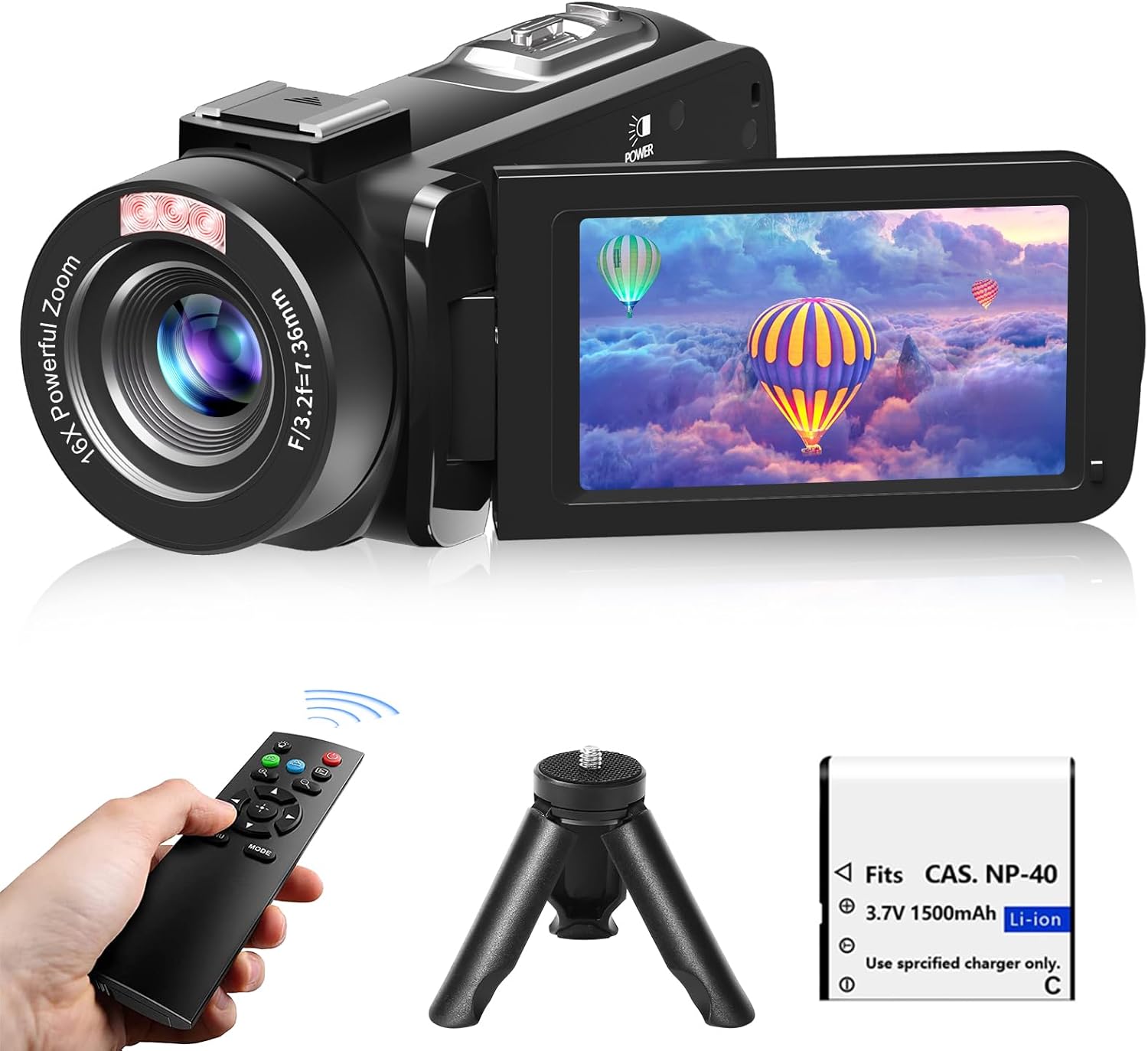 Video Camera, Full HD 1080P 30MP Camcorder, Vlogging Camera for YouTube with Infrared Night Vision, 18X Digital Zoom 3.0“ LCD Screen Digital Camera, Video Recorder with Remote Control and Battery