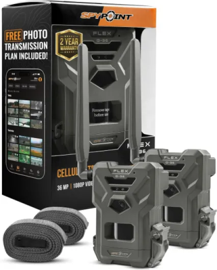 Flex G-36 Twin Pack Cellular Trail Camera, 36MP Photos and 1080p Videos with Sound, GPS Enabled, Dual-Sim LTE Connectivity, 100' Flash & Detection Range, Responsive Trigger up to .3S FLEX-G36 Pack of 2