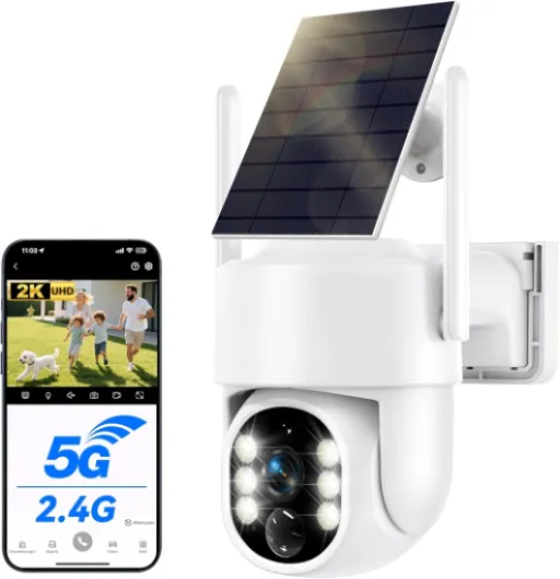 Solar Security Cameras Wireless Outdoor, 5G Solar Camera Outdoor Wireless, Battery Powered Wire-free WiFi Cameras for Home Security, 360° PTZ, AI Human Detection, Color Night Vision, Work with Alexa 1PACK-White Solar Security Camera