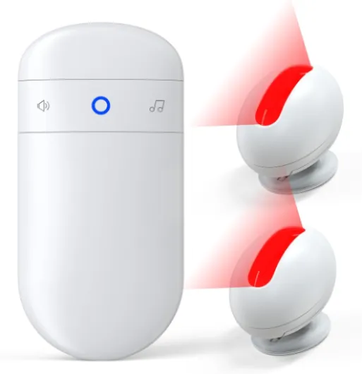 Wireless Motion Sensor Doorbell -Indoor Motion Detector Alarm, Door Chime for Business/Store/Office Entrance, Entry Alert Bell with Buzzer, USB/Battery Powered (1 Receiver + 2 Motion Sensor) 1 Receiver 2 Sensors
