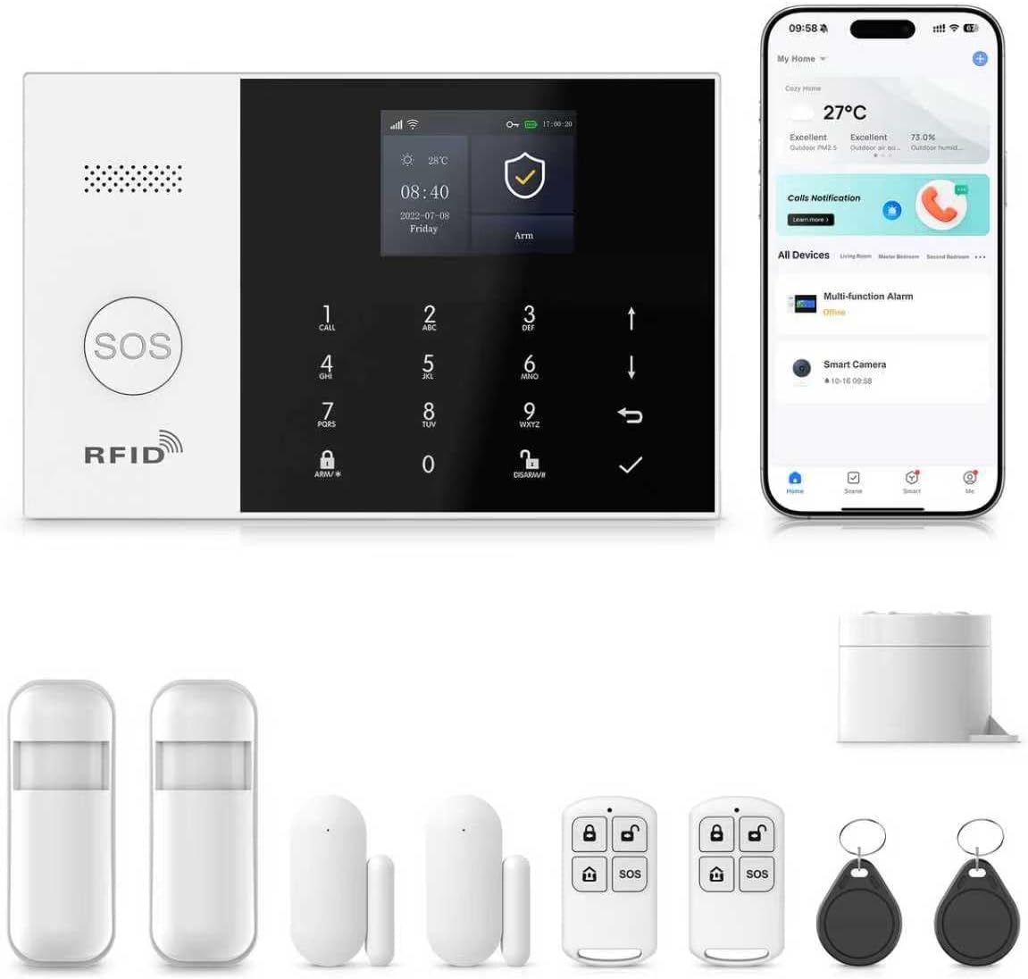 Alarm System for Home Security,WiFi/4G Alarm System with Instant App Alerts&Auto Alarm Dial,Smart Life Tuya APPDoor/Window Sensors Compatible with Alexa,NO Monthly Fees Easy to Install