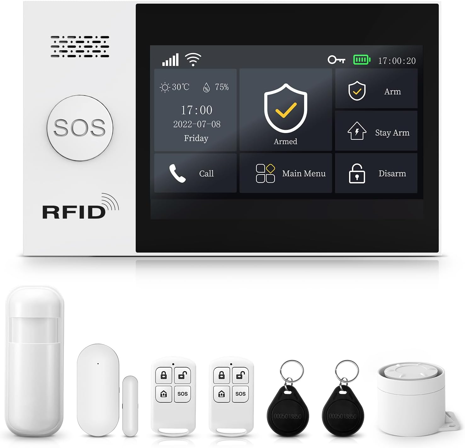 Alarm System for Home Security,Wireless 4.3" Fulltouch Screen Home Alarm Kits with Tuya APP Remote Alert,Door Sensors,Moiton Detector,Compatible with Alexa/Google Assistant for Villa,Apartment A107F-US-A