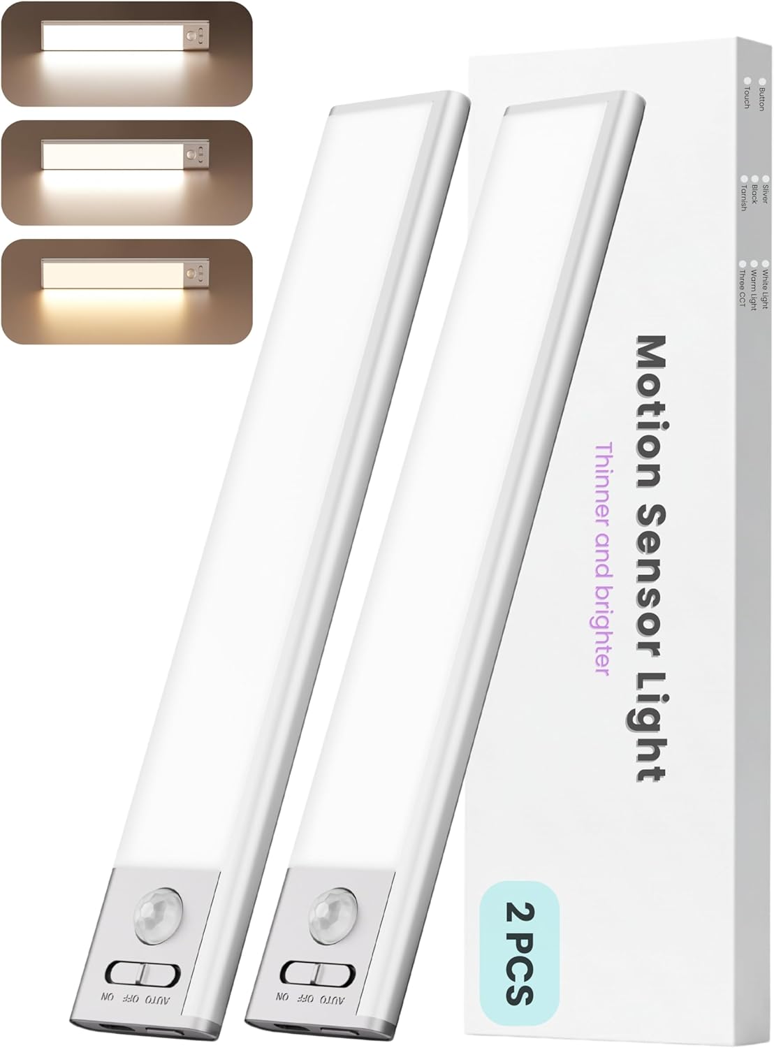 9 inch Under Cabinet Lighting, Cordless Rechargeable Motion Sensor Light Indoor, Magnetic LED Strip, 110 Lumens Stick on Closet Light for Counter, Shelf, Stairs and Pantry (2 Pack) 2 pack-9.2 inch