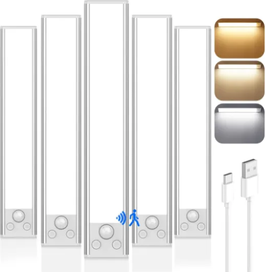 5 Pack Under Cabinet Lighting Wireless, Battery Operated Motion Sensor Light Indoor with 3 Color Temps 68 LED, Upgraded 2200mAh Rechargeable Under Cabinet Lights Closet Lights for Kitchen, 10in 3CCT-5Pack 10 inch