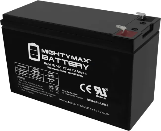 ML7-12 - 12 VOLT 7.2 AH SLA BATTERY - Mighty Max Battery brand product, black 1 Pack