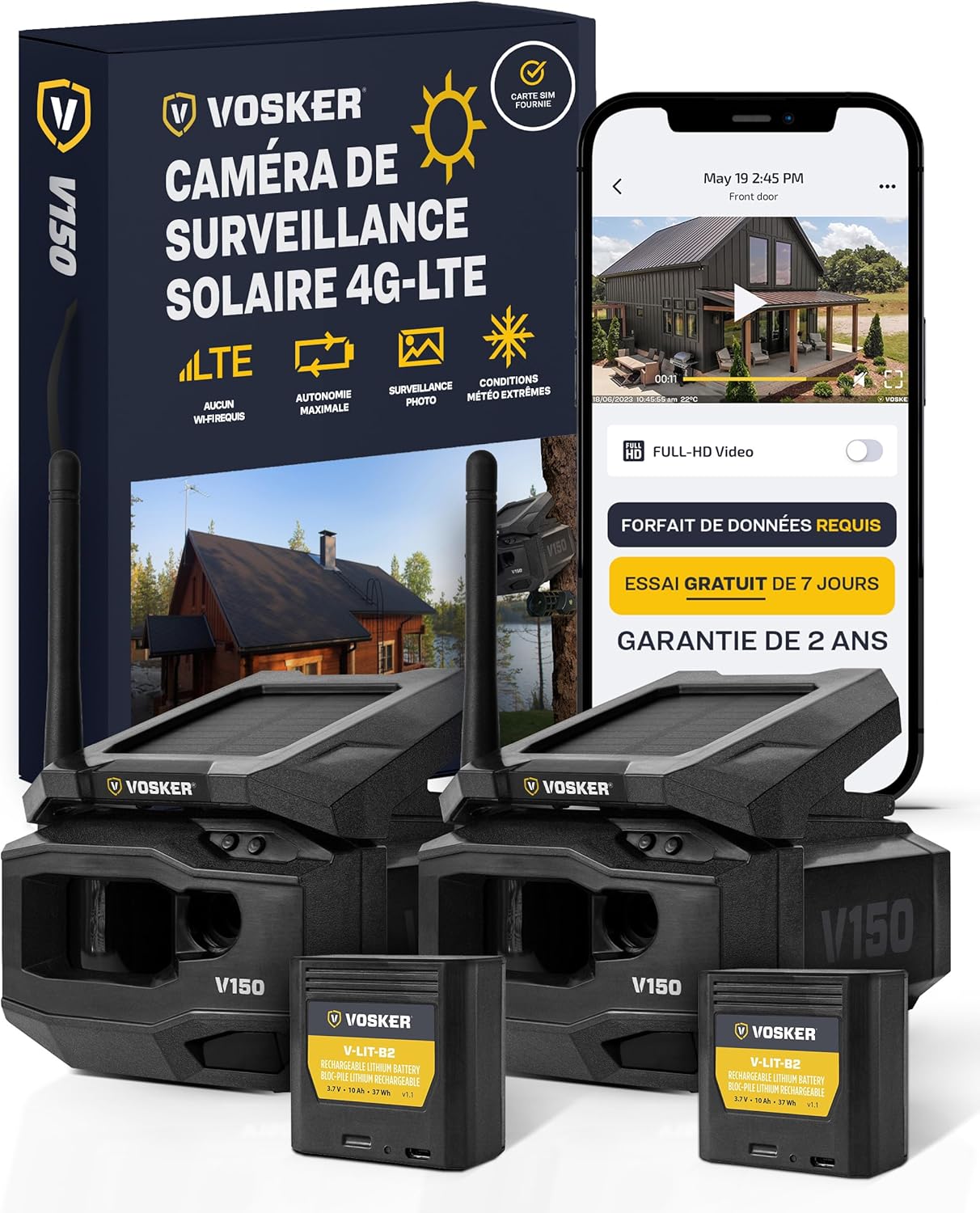 V150 Twin Pack Solar-Powered LTE Cellular Home Security Outdoor Camera - Motion Activated Photo Capture Nightvision Wireless Camera -Receive Photos (No Video) on Your Mobile App (2 Pack) V150-TWIN PACK