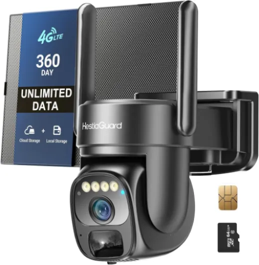 4G LTE Solar Cellular Security Camera with 360-Day Unlimited SIM Data, No WiFi Security Camera Wireless Outdoor, Human Tracking, PIR Motion Detection, Mobile Cell Cam Remote Camera with Sim Card 360-Day Unlimited Cellular Data