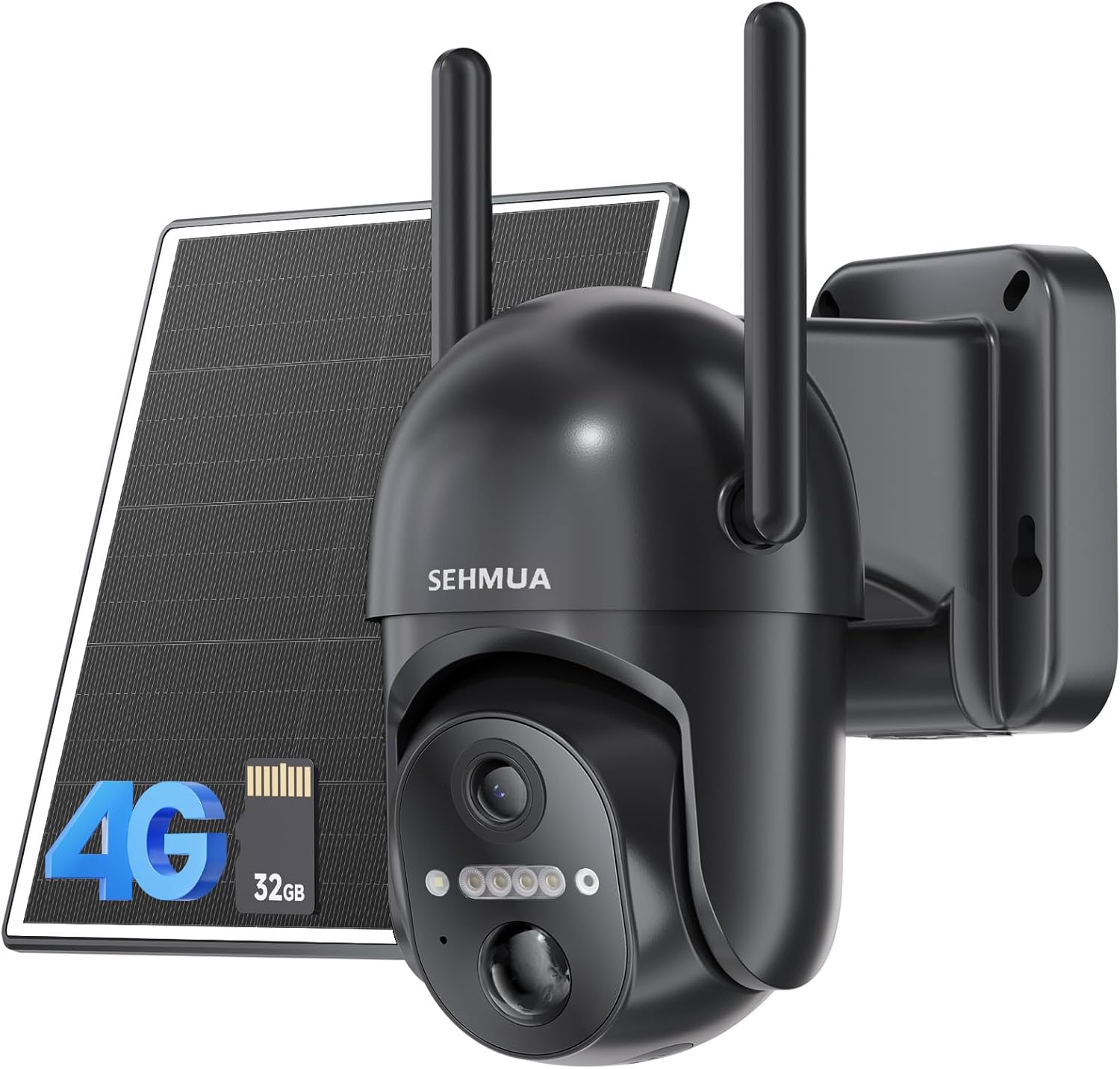 4G LTE Cellular Solar Security Camera Wireless Outdoor, No WiFi Solar Powered Camera, 360° Live View, 2K Color Night Vision, PIR Motion Sensor, 2 Way Talk, Built in SIM Card Black 4G
