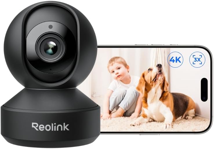 Smart 4K UHD Pan & Tilt Dual-Band Wi-Fi 6 Indoor Security Camera with 3X Optical Zoom, Auto-Tracking, People/Pet Detection, Crying Sound Detection, Privacy Mode, Bluetooth Setup, E1 Zoom-Black Black 8MP