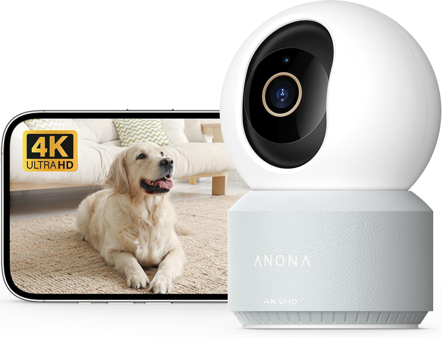 Pano 4K UHD Indoor Camera, Pet/Dog/Baby Security Camera with Phone App, 360° Pan-Tilt, 2.4G/5G Dual-Band Wi-Fi 6, Auto-Tracking, Person/Pet/Baby Crying Detection, Privacy Mode, Two-Way Audio 1-Pack