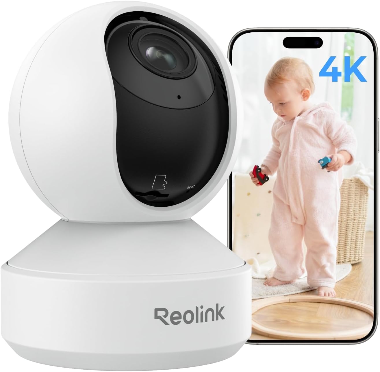 Smart 4K UHD Pan & Tilt Dual-Band Wi-Fi 6 Indoor Security Camera with 3X Optical Zoom, Auto-Tracking, People/Pet Detection, Crying Sound Detection, Privacy Mode, and Bluetooth Setup, E1 Zoom White 8MP