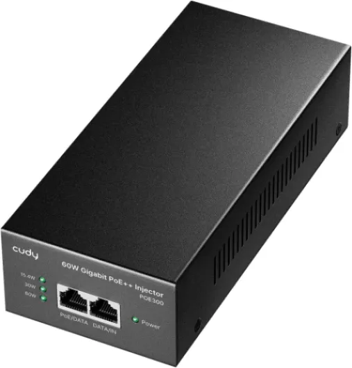 POE300 60W Gigabit Ultra PoE+ Injector, Up to 60W Ultra Power Supply, 10/100/1000Mbps Shielded RJ-45, IEEE 802.3af/802.3at Compliant, Not Support 802.3 bt/PoE++/ Passive PoE, Metal housing