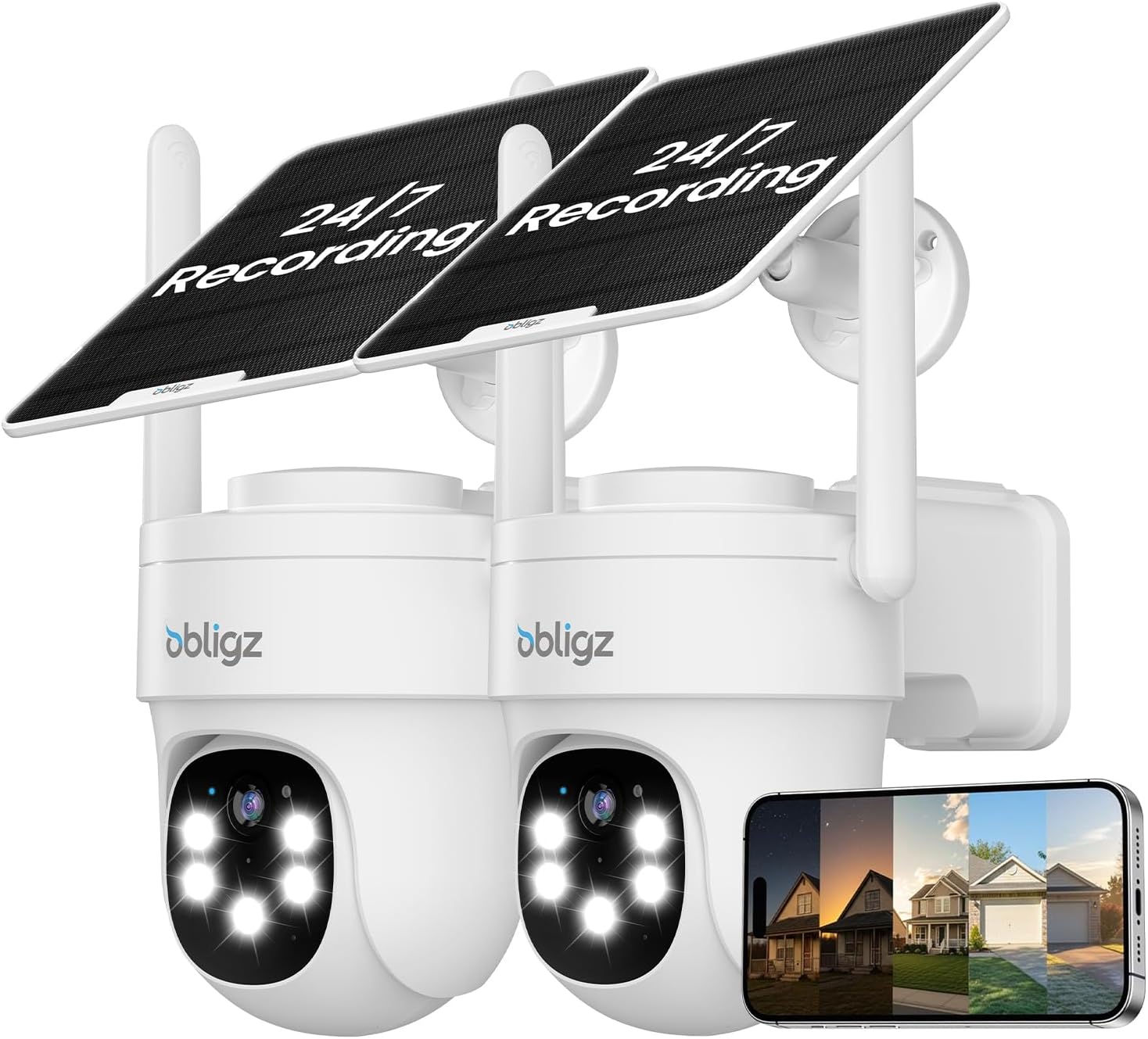 Solar Camera Security Outdoor - AOV 24/7 Recording Security Cameras Wireless Outdoor with 360° View, Human Auto Tracking, 2K Night Vision, Compatible with Alexa/Google Assistant (2 Pack) 2Pack