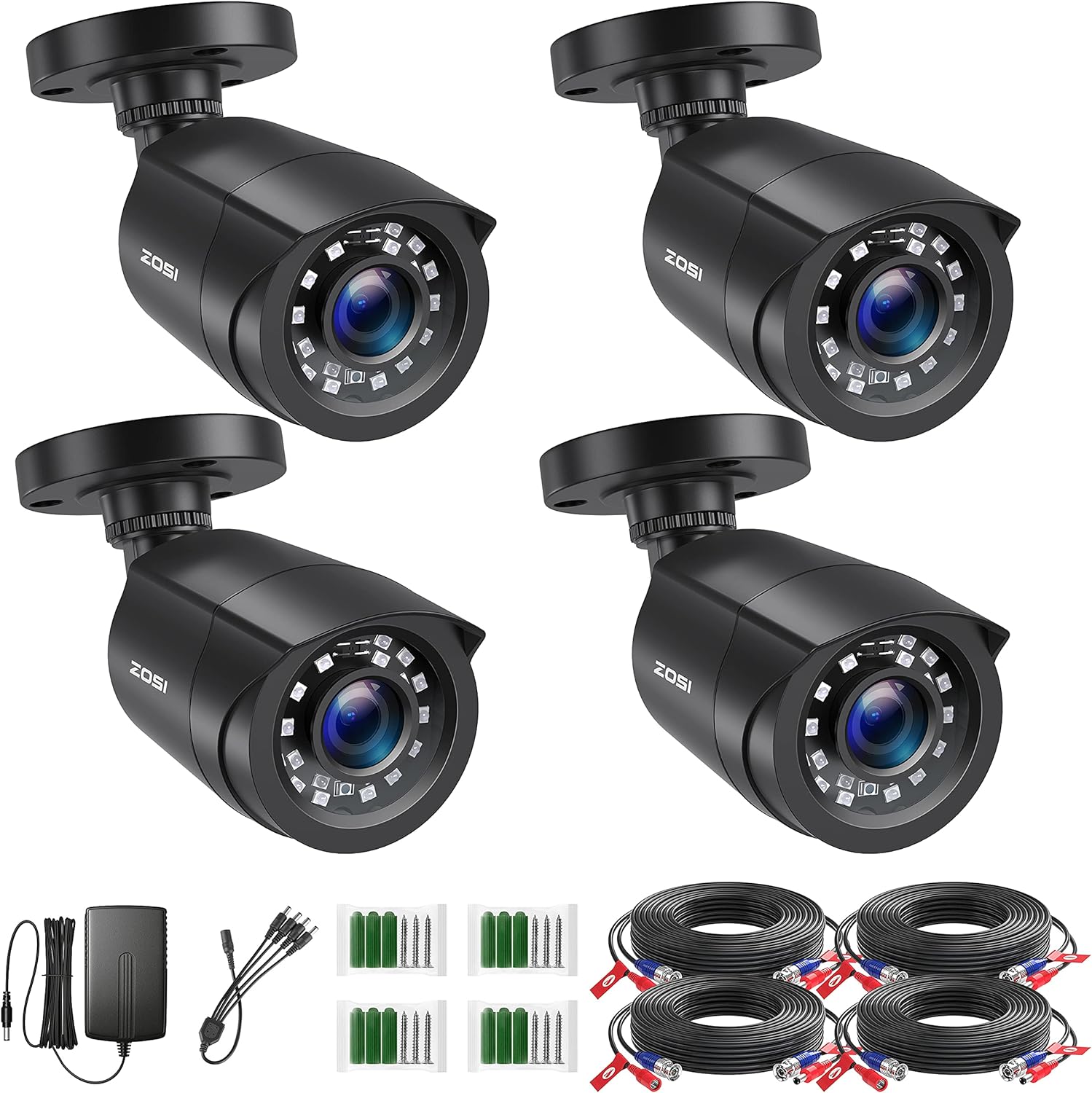 1080P 4 Pack HD TVI Security Cameras, 80ft Night Vision, Outdoor Indoor Weatherproof Bullet Camera for 1080P/5MP/4K HD TVI Analog CCTV DVR System 1080P HD-TVI-0CH+4Cam+NoHDD