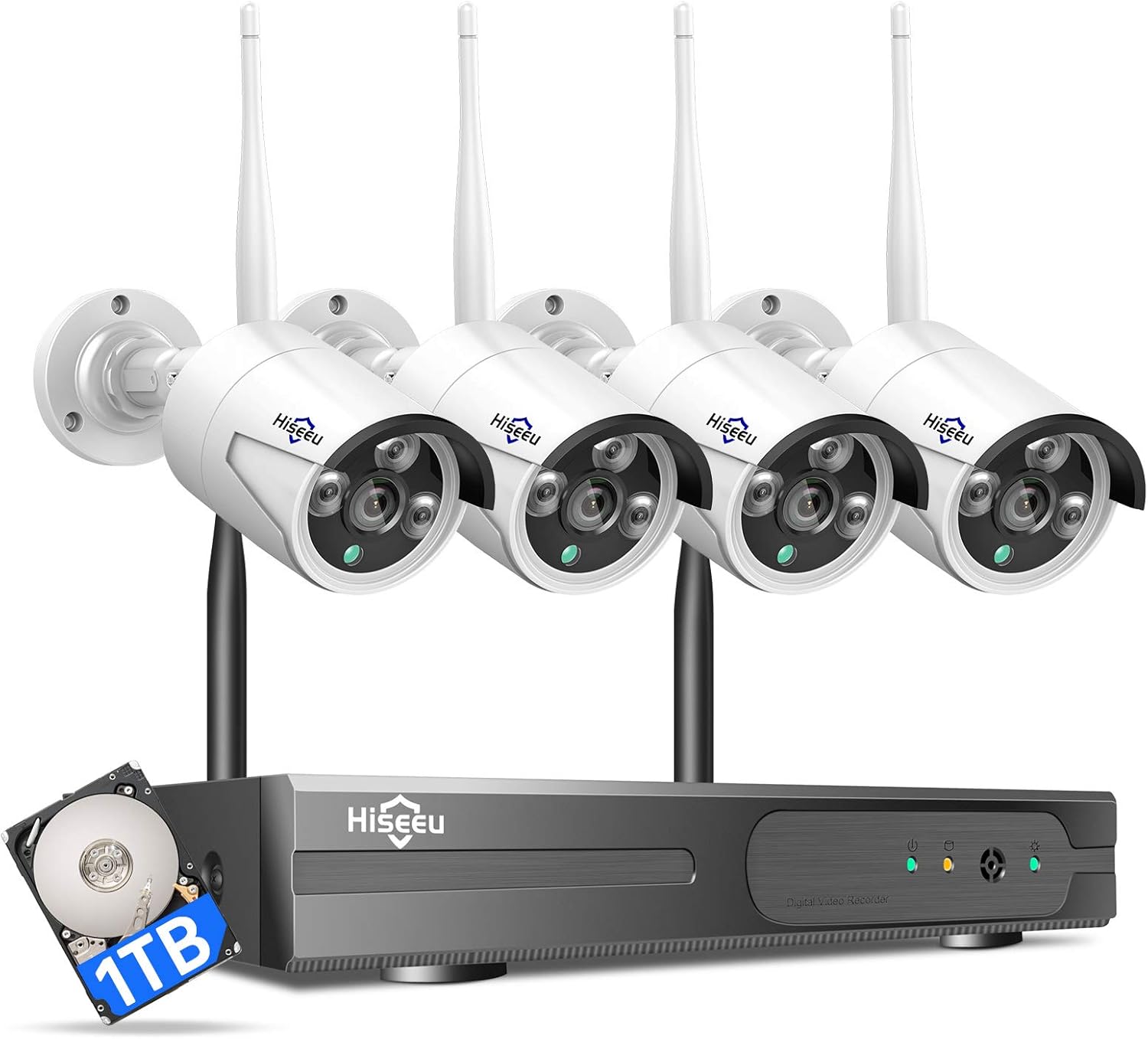 [24/7 Recording] Home Security Camera System, No Subscription, 4K NVR with 3MP Corded Plug-in Powered Outdoor Bullet Cameras, 2.4G/5G Wireless WiFi Connection, 1TB HDD, Night Vision, IP65 4HB613 Wi-Fi Pro