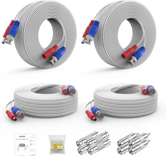 30M/100ft BNC Cable, Video Power Extension Surveillance Camera Cables for CCTV Security DVR System Installation, Free 8X BNC Connectors and 100pcs Cable Clips Included, 4 Pack, White 4pcs 100ft Cable-White