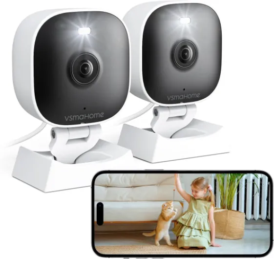 2K Cameras for Home Security,Indoor/Outdoor for Baby/Elder/Pet Monitoring with Phone app,Wired Plug&Play,Color Night Vision,2-Way Audio & 24/7 Recording,Support 128G Card ( Not Included),2-Pack 2 pack
