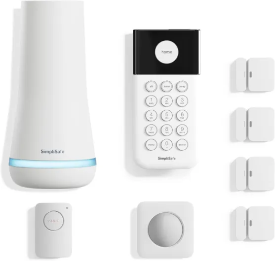 8 Piece Wireless Home Security System - Optional 24/7 Professional Monitoring - No Contract - Compatible with Alexa and Google Assistant , White