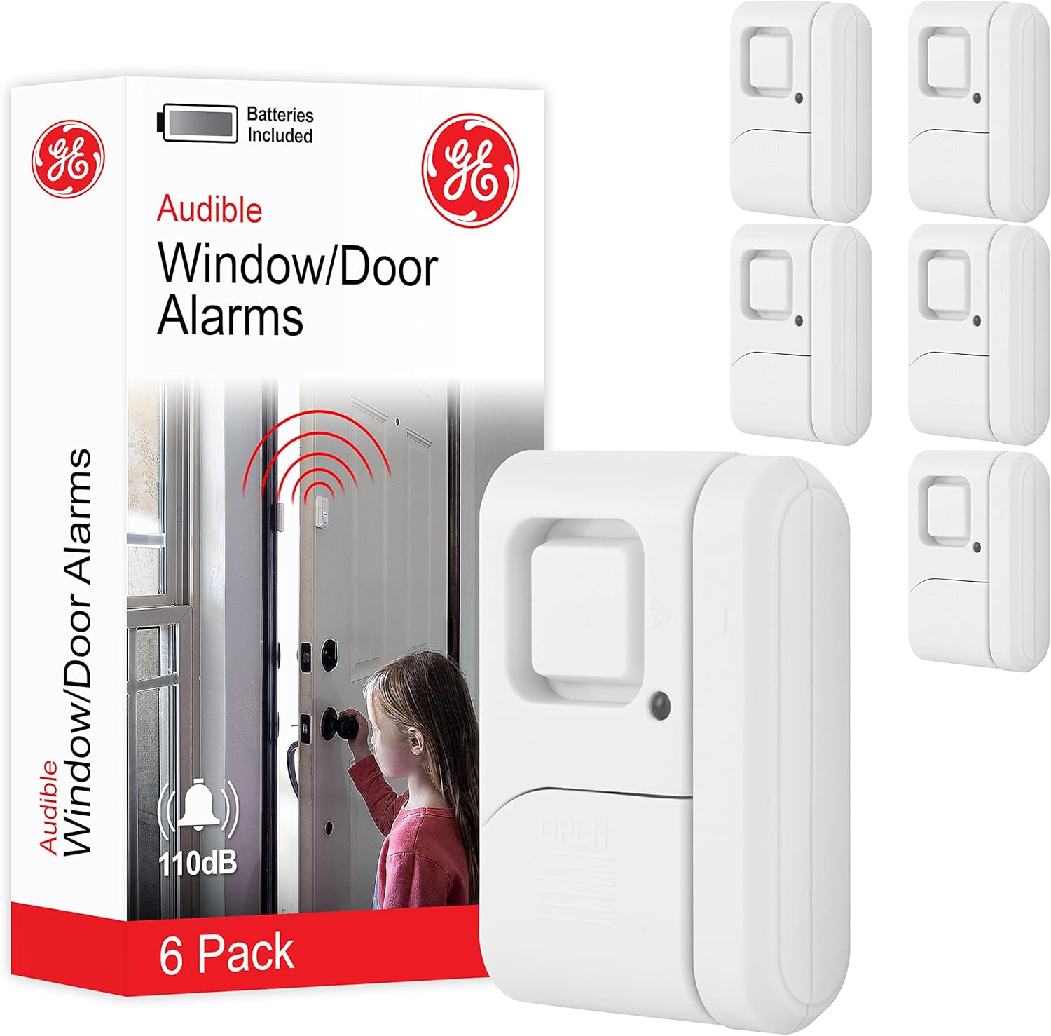 Personal Security Window and Door Alarm, 6 Pack, DIY Protection, Burglar Alert, Wireless Chime/Alarm, Easy Installation, Home Security, Ideal for Home, Garage, Apartment and More,White, 49721