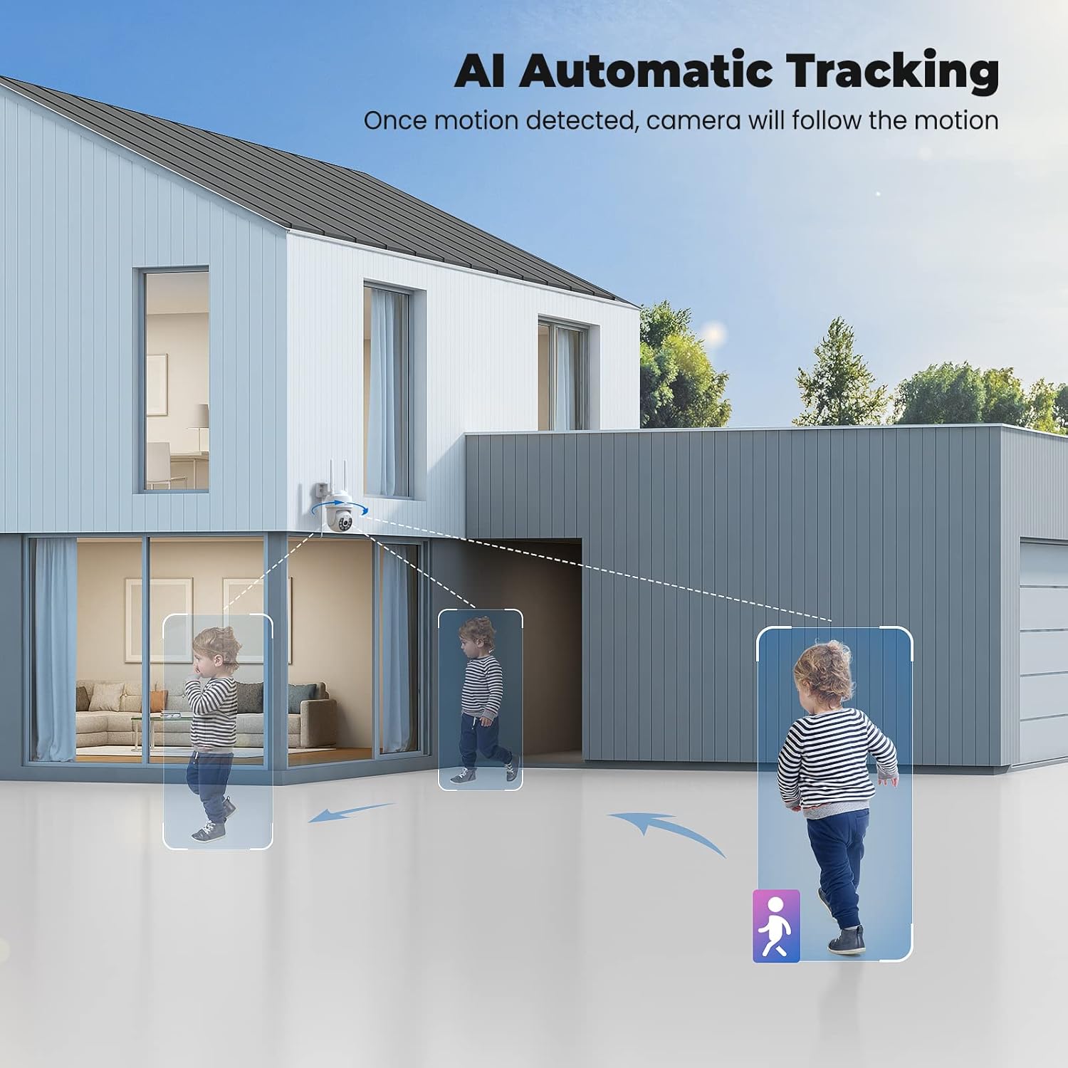 Codnida 2K Security Camera Outdoor, 360° PTZ WiFi Camera, CCTV Camera with 24/7 Recording, PIR Human Detection, Sound and Light Alarm, Support 16-128G SD Card, Works with Alexa 1 Pack