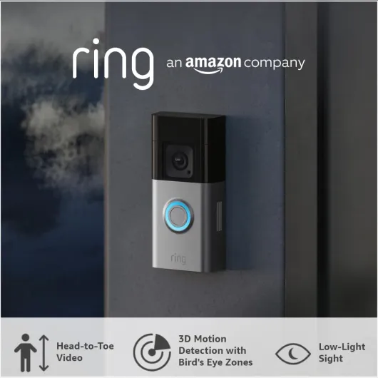 Ring Battery Video Doorbell Pro - Wireless Video Doorbell Security Camera with Head-To-Toe View, 3D Motion Detection, Colour Night Vision, Wifi, 30-day free trial of Ring Subscription Plan