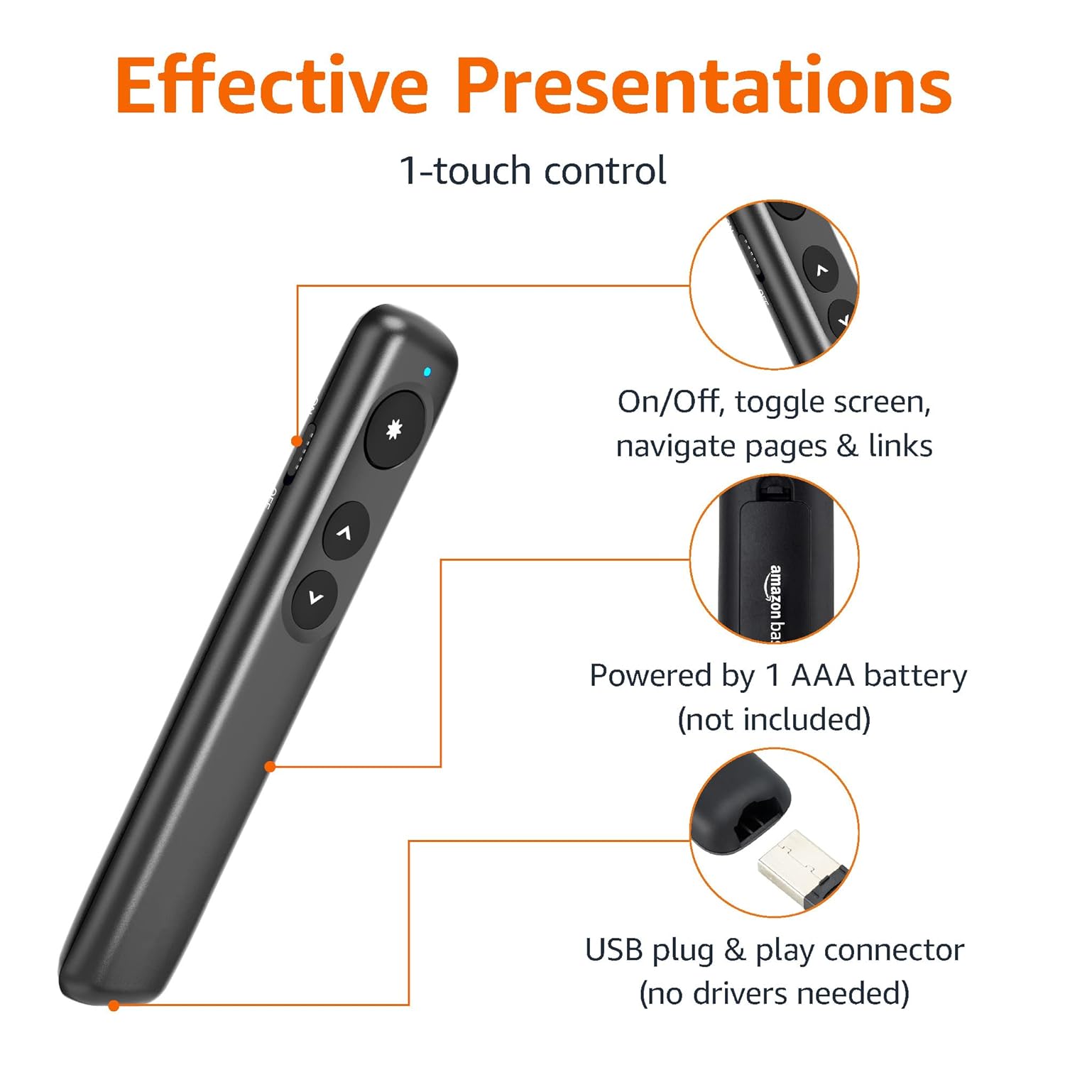 Wireless Presenter, Red Laser, 2.4GHz, Battery Operated, Hyperlink