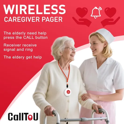 Caregiver Pager Wireless Call Button Nurse Alert System 500+ Feet for Home/Elderly/Patient/Disabled 1 Plugin Receiver 1 Waterproof Transmitter 1 call button + 1 receiver