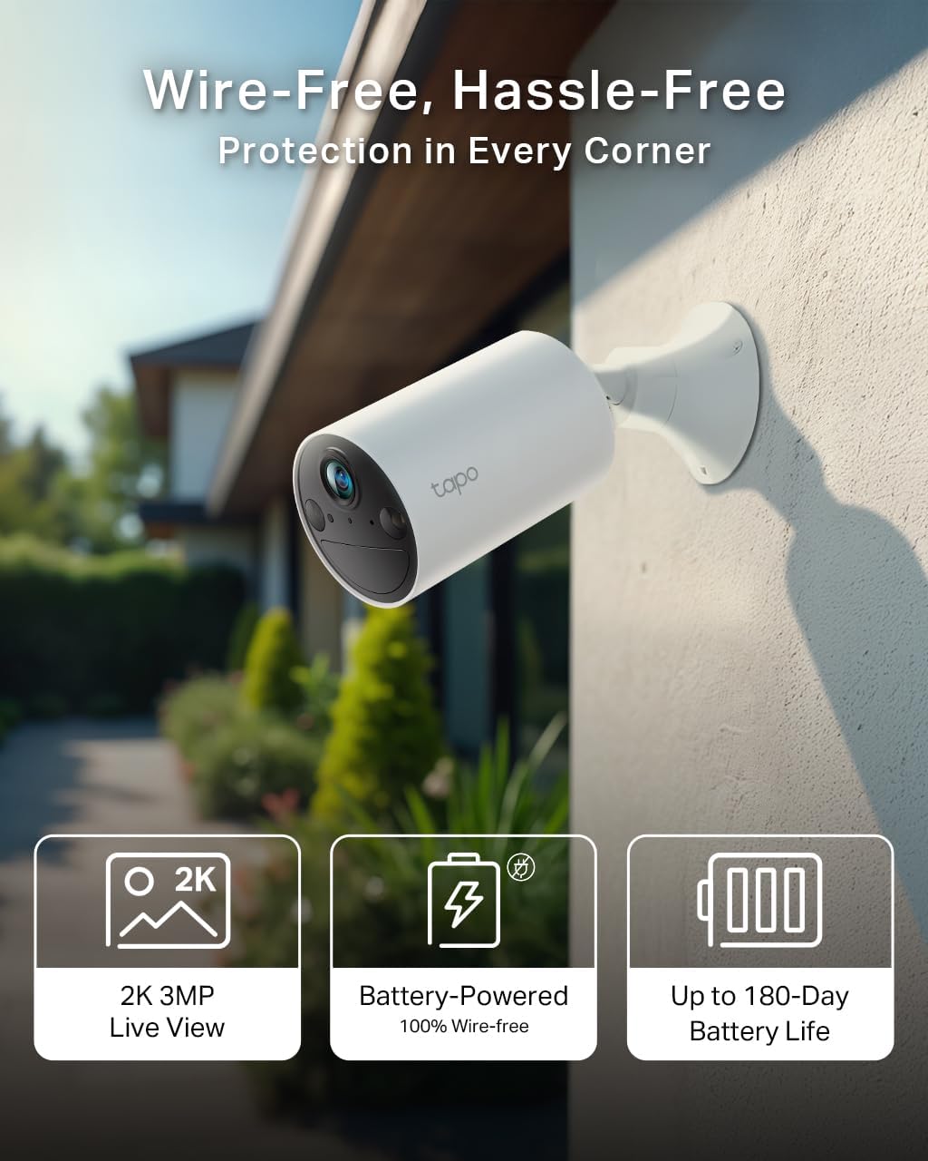 TC82 2K Battery Security Camera Outdoor Wireless, Indoor & Outdoor CCTV Camera, Colour Night Vision, No Monthly Fee, AI Detection, IP65, 180-Day Battery Life, Works with Alexa & Google Battery Powered