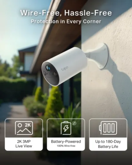 TC82 2K Battery Security Camera Outdoor Wireless, Indoor & Outdoor CCTV Camera, Colour Night Vision, No Monthly Fee, AI Detection, IP65, 180-Day Battery Life, Works with Alexa & Google Battery Powered