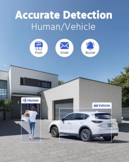 8 Channel 3K Lite H.265+ AI DVR CCTV Camera System with 1TB Hard Drive, 2x 2MP Color Night Vision Security Camera Outdoor, Human/Vehicle Detection, Email Alert with Images, IP67 Waterproof Black