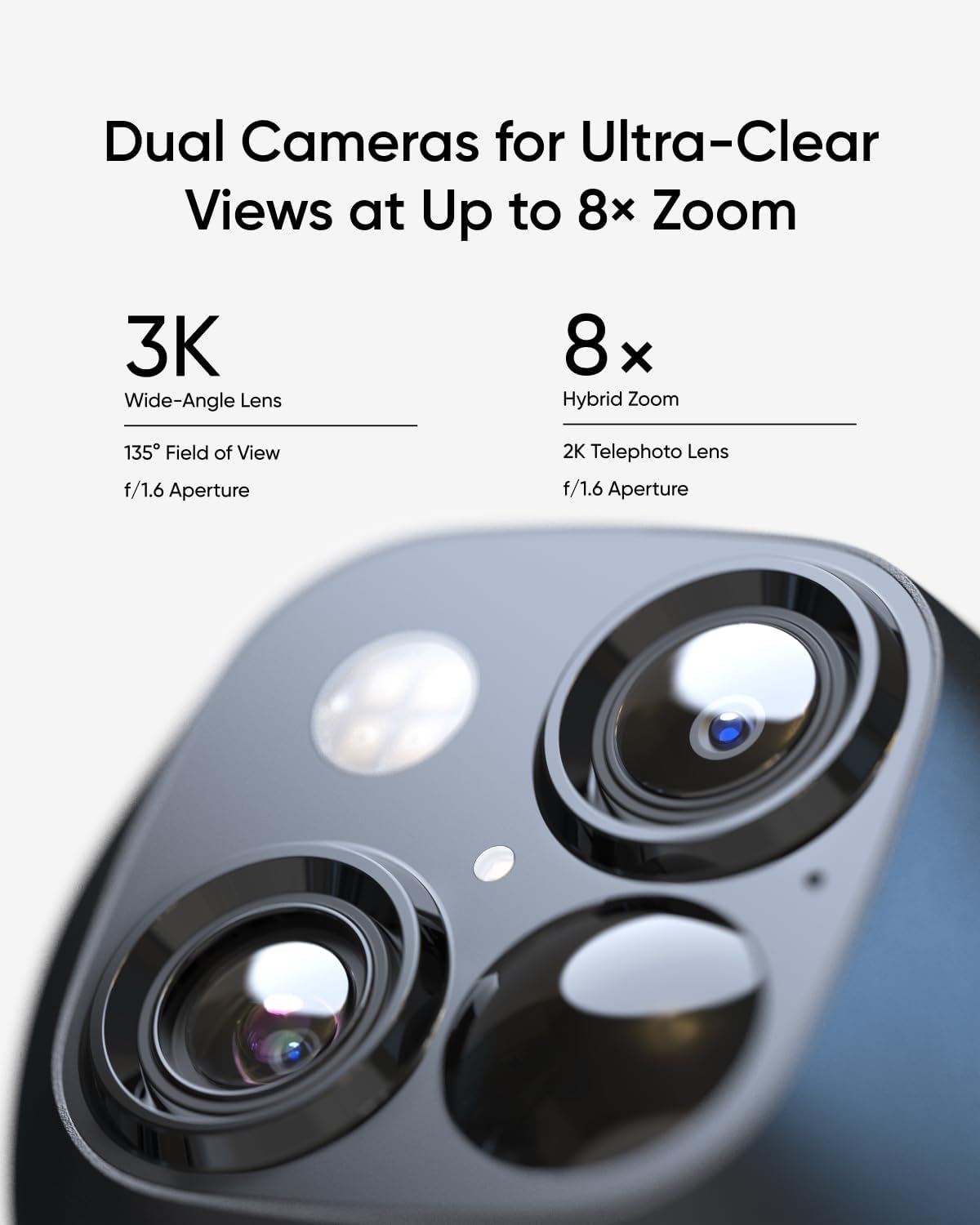 SoloCam S340 Dual Cameras Solar Security Camera Outdoor Wireless, 3K Home Security Camera, 360° Surveillance, No Blind Spots, 2.4 GHz Wi-Fi, HomeBase S380 Compatible, No Monthly Fee Black+white Solo
