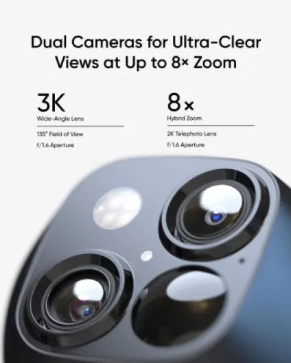 SoloCam S340 Dual Cameras Solar Security Camera Outdoor Wireless, 3K Home Security Camera, 360° Surveillance, No Blind Spots, 2.4 GHz Wi-Fi, HomeBase S380 Compatible, No Monthly Fee Black+white Solo