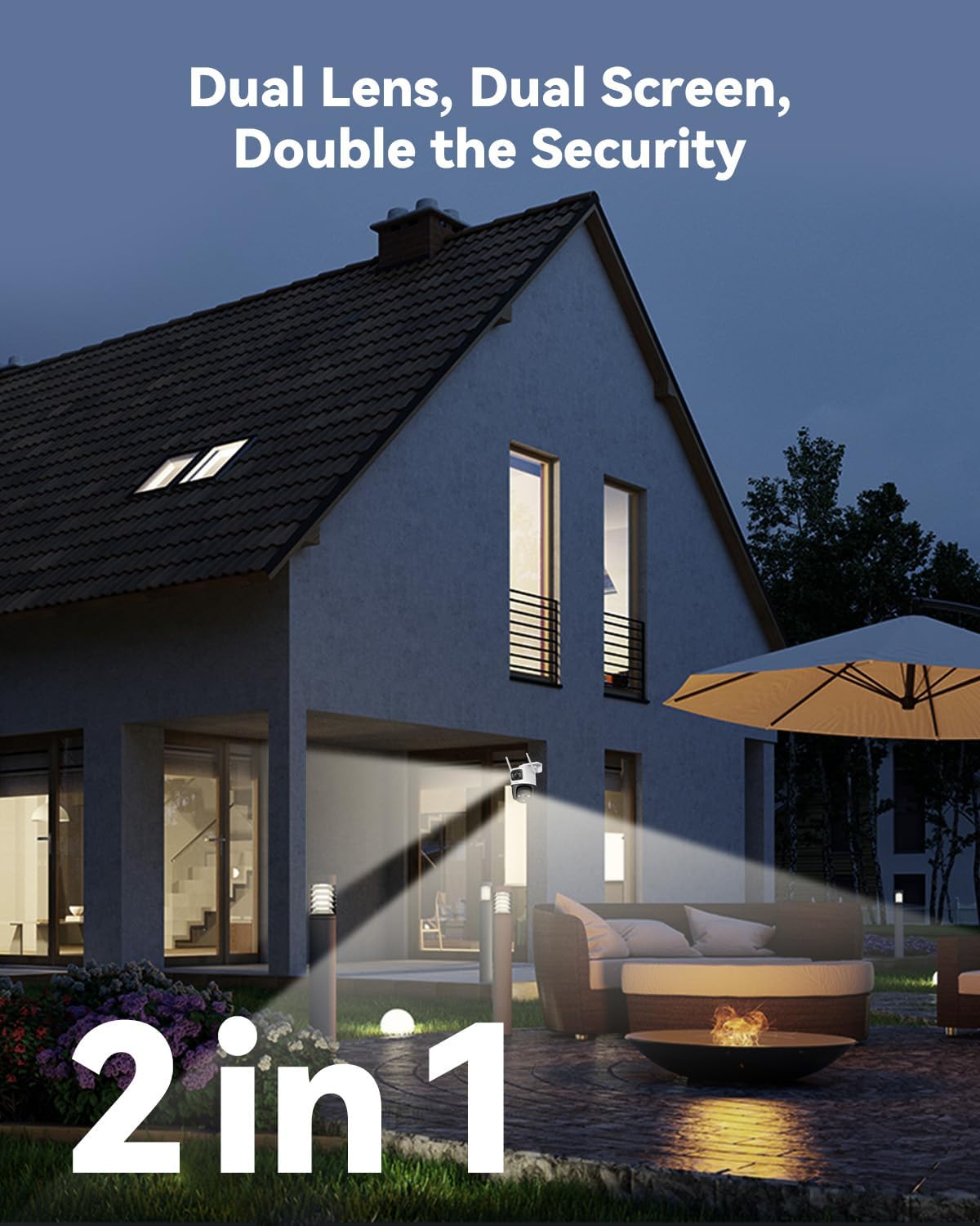 2-in-1 4K Outdoor Security Camera Dual-Lens, CCTV Camera Wireless Wi-Fi Outdoor with 30M Night Vision, Home Security Camera 360°Full Coverage, Human/Auto/Motion Detection, Siren Spotlight, IP66 3MP+5MP