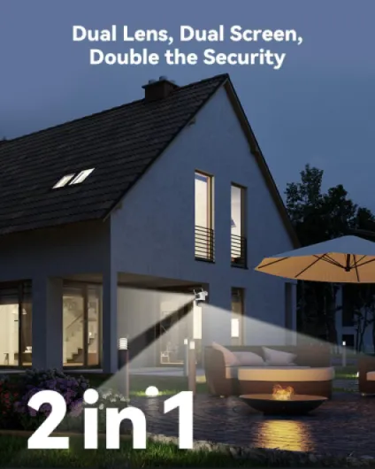 2-in-1 4K Outdoor Security Camera Dual-Lens, CCTV Camera Wireless Wi-Fi Outdoor with 30M Night Vision, Home Security Camera 360°Full Coverage, Human/Auto/Motion Detection, Siren Spotlight, IP66 3MP+5MP