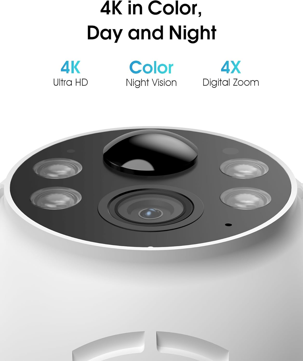 4K 8MP Security Camera Outdoor Solar, 360° Surveillance, Outdoor WIFI Camera Battery, Colour Night Vision, Two Way Audio, Light and Sound Alarm, PIR Human Detection, SD Card & Cloud Storage Large Off-white