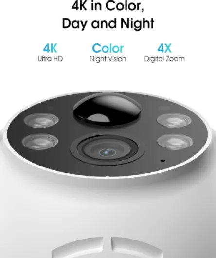 4K 8MP Security Camera Outdoor Solar, 360° Surveillance, Outdoor WIFI Camera Battery, Colour Night Vision, Two Way Audio, Light and Sound Alarm, PIR Human Detection, SD Card & Cloud Storage Large Off-white