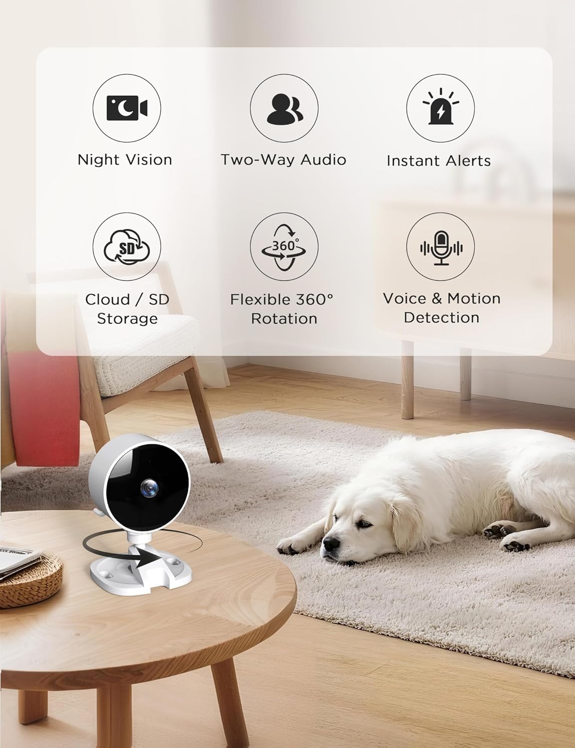 1080P Indoor Security Camera 4 Pack, Mini WiFi CCTV Camera for Home Security, Dog Camera with Night Vision, Motion Detection, Two Way Audio, 2.4G WiFi, SD & Cloud Storage, Alarm Alert 4-Pack