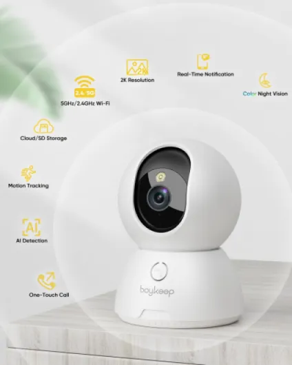 2K Surveillance Cameras for Home Security, 2-Pack Indoor Camera with Night Vision, Pet Camera Indoor with App, Motion Detection, 2-Way Audio, Cloud/SD Card Storage, Compatible with Alexa White-2pack