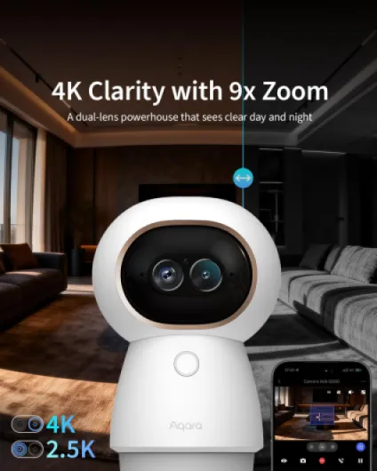 4K UHD Dual-Lens Camera Hub G350,Indoor Security Camera with 9X Zoom, 360° Pan & Tilt, AI Auto-Tracking, Facial/Gesture Recognition, Works with Apple HomeKit, Alexa, Google Home, SmartThings