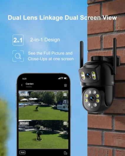4MP Dual Lens Wireless CCTV Security Camera System, 12" Monitor, 1TB HDD, 16CH NVR, 2x PTZ Outdoor WiFi Camera, Auto Tracking, Color Night Vision, Human Detection, 2-Way Audio, 24/7 Recording 2-Cam