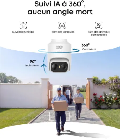Eufy Security eufyCam C37, caméra Surveillance WiFi extérieure sans Fil, Suivi IA motorisé à 360°, Solaire 2K, détection de Personnes/Animaux/véhicules, sans Frais, Carte microSD Non Incluse 1 Caméra
